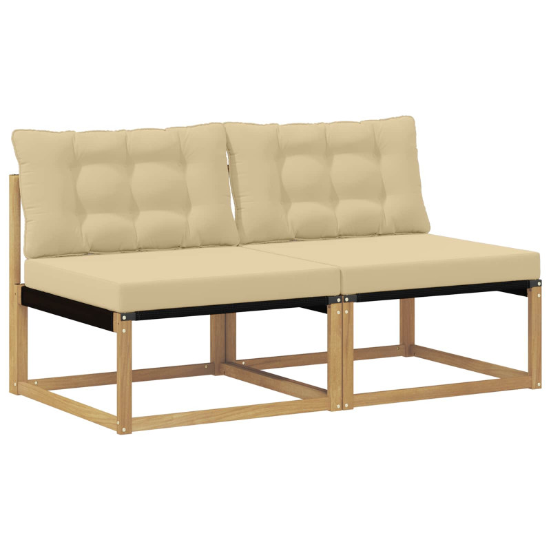 Środkowa sofa ogrodowa Drewno akacji i tekstylen Biały