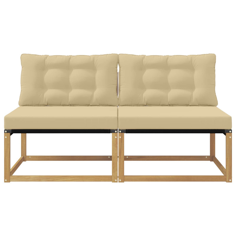 Środkowa sofa ogrodowa Drewno akacji i tekstylen Biały