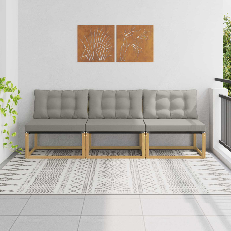 Środkowa sofa ogrodowa Drewno akacji i tekstylen Biały