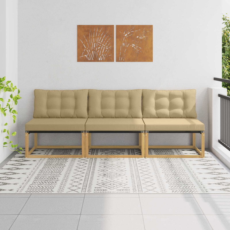Środkowa sofa ogrodowa Drewno akacji i tekstylen Biały