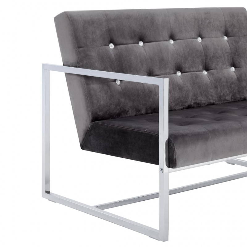 2-osobowa sofa z podłokietnikami, ciemnoszara, chrom i aksamit