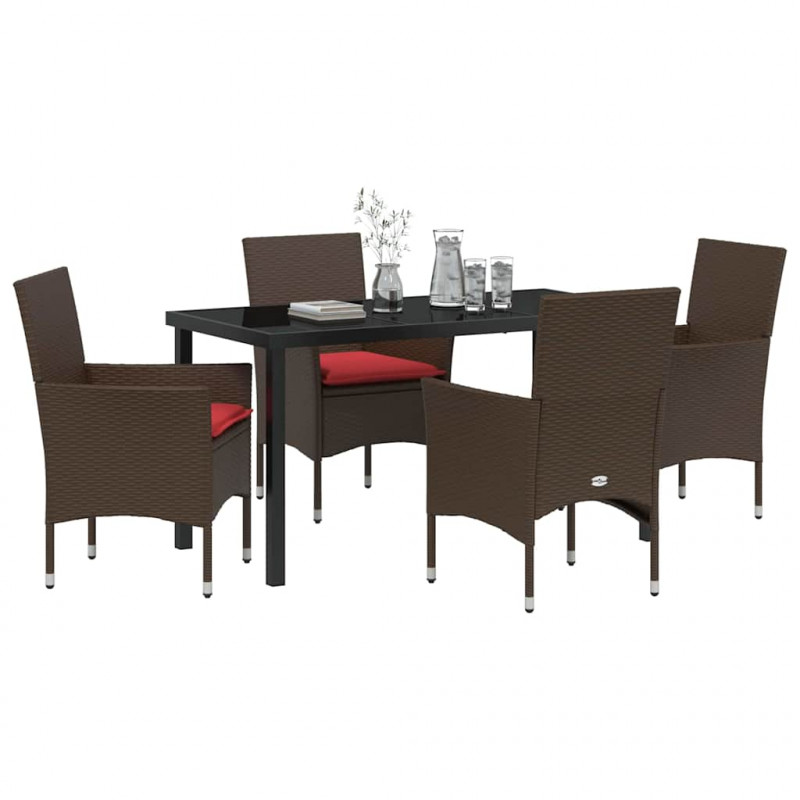 Zestaw stół i krzesła z poduszką 5 pcs Brązowy Rattan PE