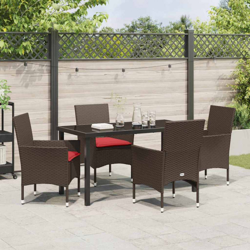 Zestaw stół i krzesła z poduszką 5 pcs Brązowy Rattan PE