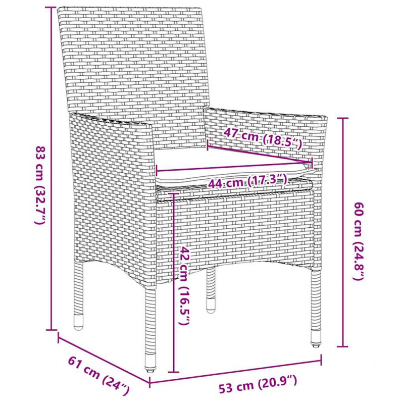 Zestaw stół i krzesła z poduszką 5 pcs Brązowy Rattan PE