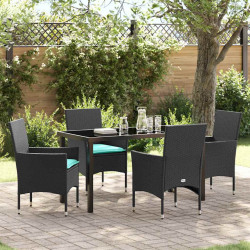 Zestaw stół i krzesła z poduszką 5 pcs Czarny Rattan PE