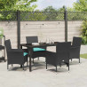 Zestaw stół i krzesła z poduszką 5 pcs Czarny Rattan PE