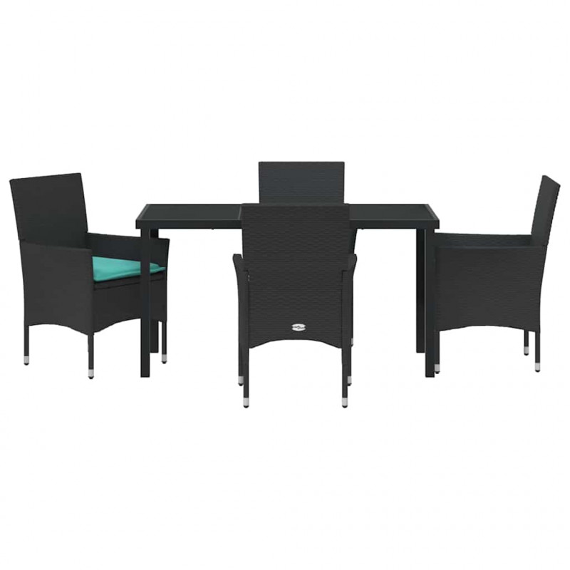 Zestaw stół i krzesła z poduszką 5 pcs Czarny Rattan PE