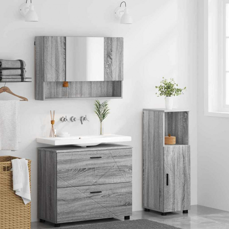 Zestaw mebli łazienkowych z szufladą z półką 3 pcs Szary Sonoma