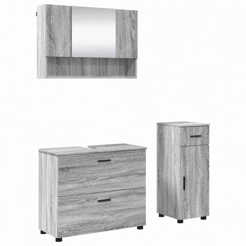 Zestaw mebli łazienkowych z szufladą z półką 3 pcs Szary Sonoma