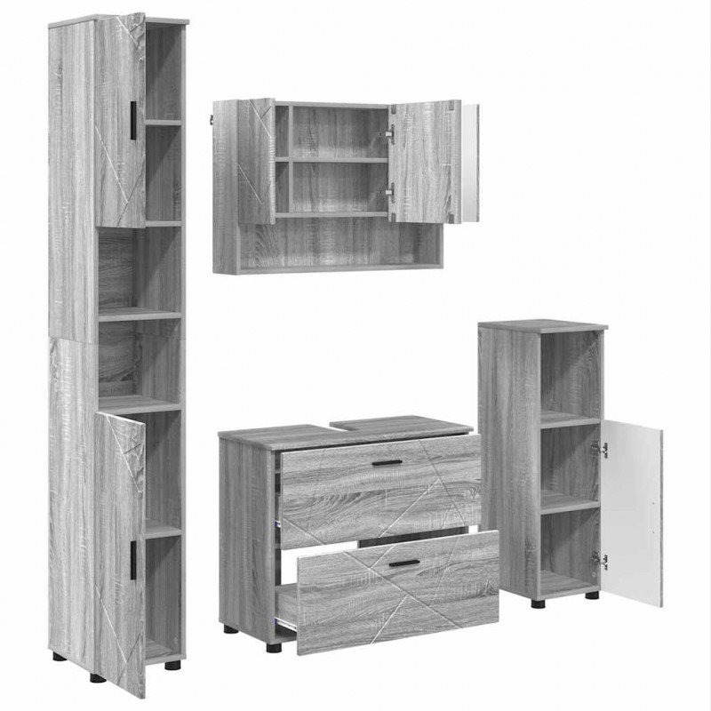 Zestaw mebli łazienkowych z szufladą z półką 4 pcs Szary Sonoma