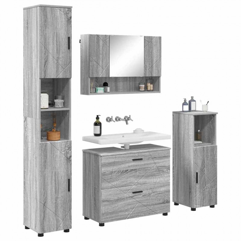 Zestaw mebli łazienkowych z szufladą z półką 4 pcs Szary Sonoma