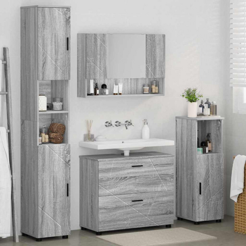 Zestaw mebli łazienkowych z szufladą z półką 4 pcs Szary Sonoma
