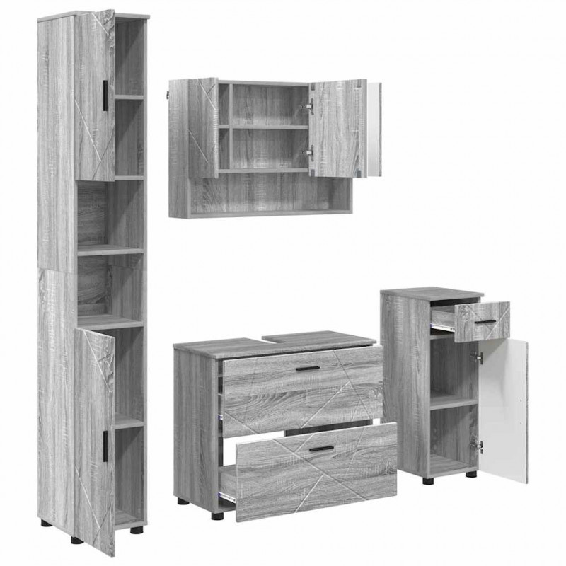 Zestaw mebli łazienkowych z szufladą z półką 4 pcs Szary Sonoma