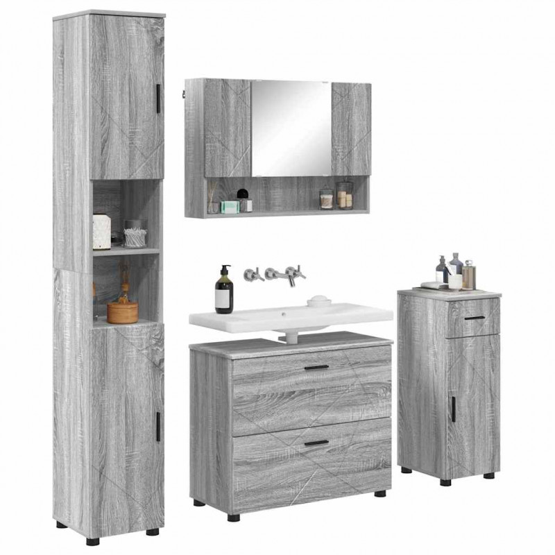 Zestaw mebli łazienkowych z szufladą z półką 4 pcs Szary Sonoma