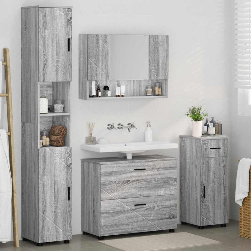 Zestaw mebli łazienkowych z szufladą z półką 4 pcs Szary Sonoma