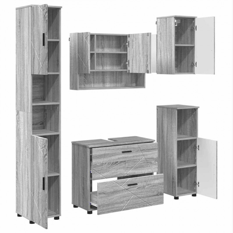 Zestaw mebli łazienkowych z szufladą z półką 5 pcs Szary Sonoma