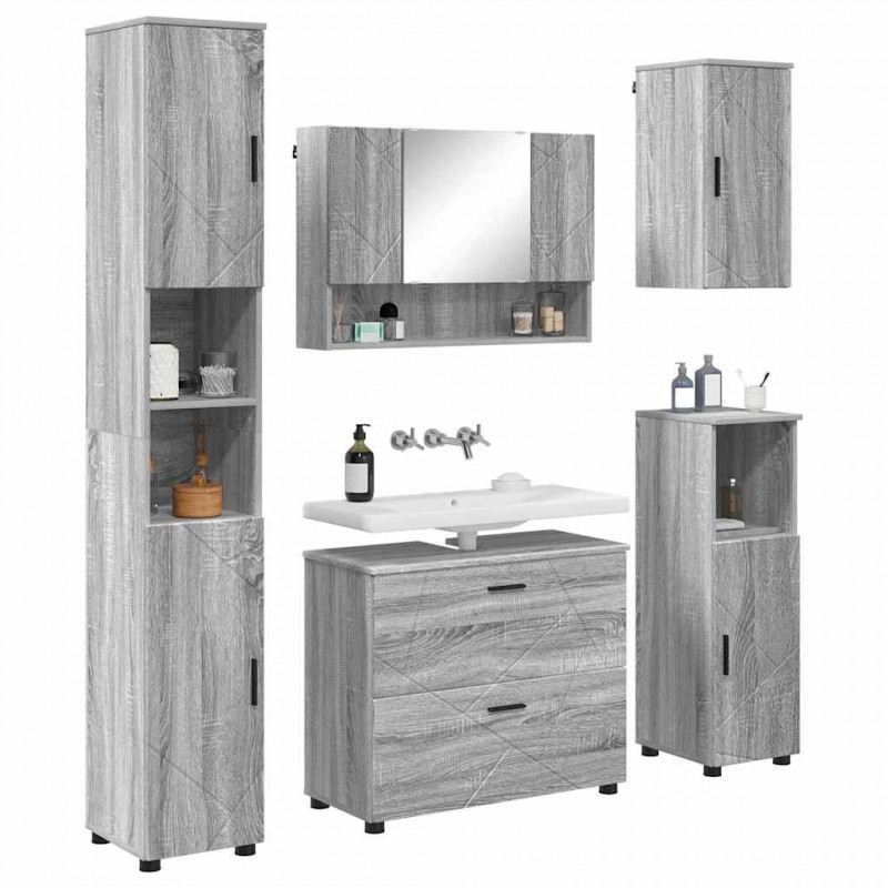 Zestaw mebli łazienkowych z szufladą z półką 5 pcs Szary Sonoma