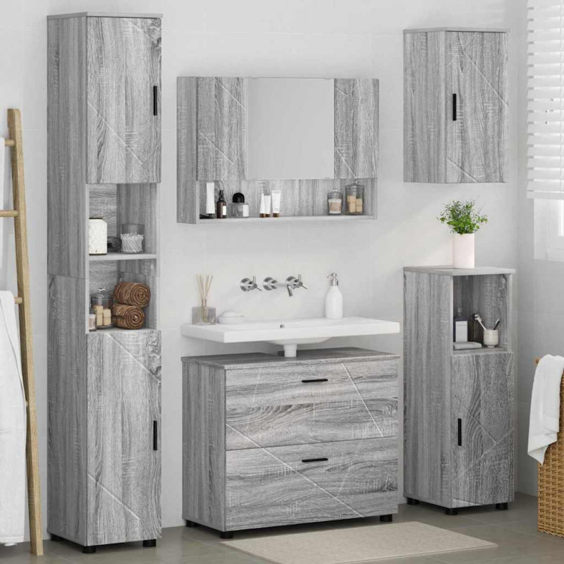 Zestaw mebli łazienkowych z szufladą z półką 5 pcs Szary Sonoma