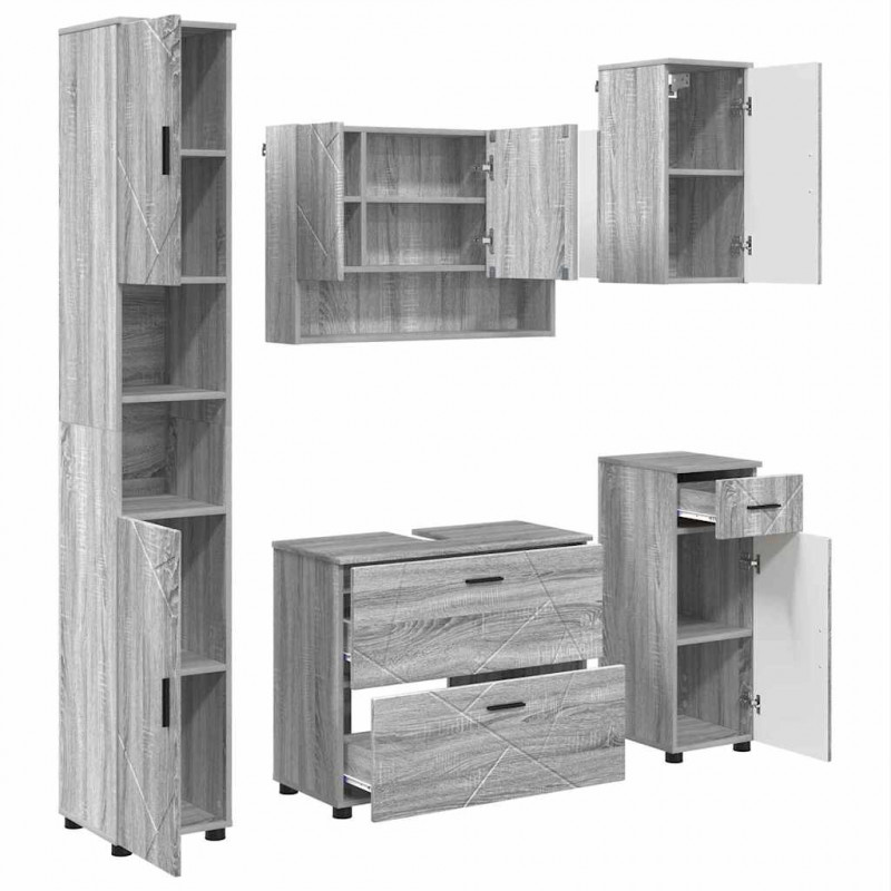 Zestaw mebli łazienkowych z szufladą z półką 5 pcs Szary Sonoma