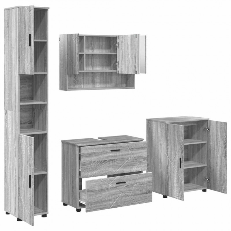 Zestaw mebli łazienkowych z szufladą z półką 4 pcs Szary Sonoma