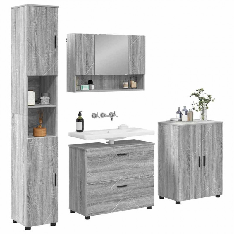 Zestaw mebli łazienkowych z szufladą z półką 4 pcs Szary Sonoma