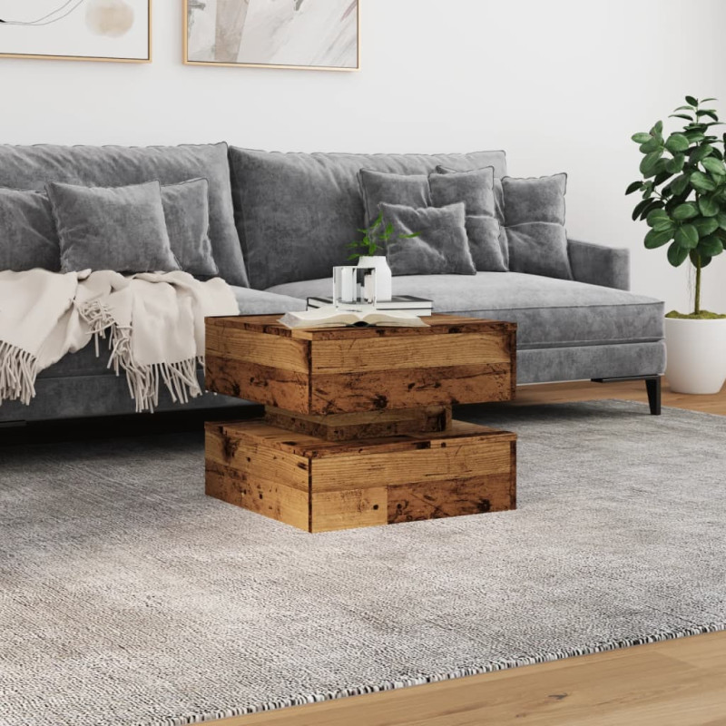 Stolik kawowy z oświetleniem LED, stare drewno, 50x50x40 cm