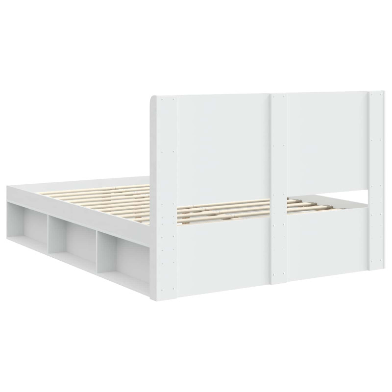 Stelaż łóżka z przechowywaniem i zagłówkiem Biały 135 x 190 cm