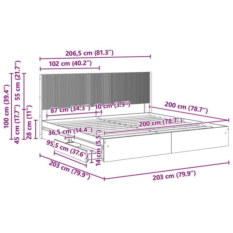 Stelaż łóżka z przechowywaniem i zagłówkiem Biały 200 x 200 cm