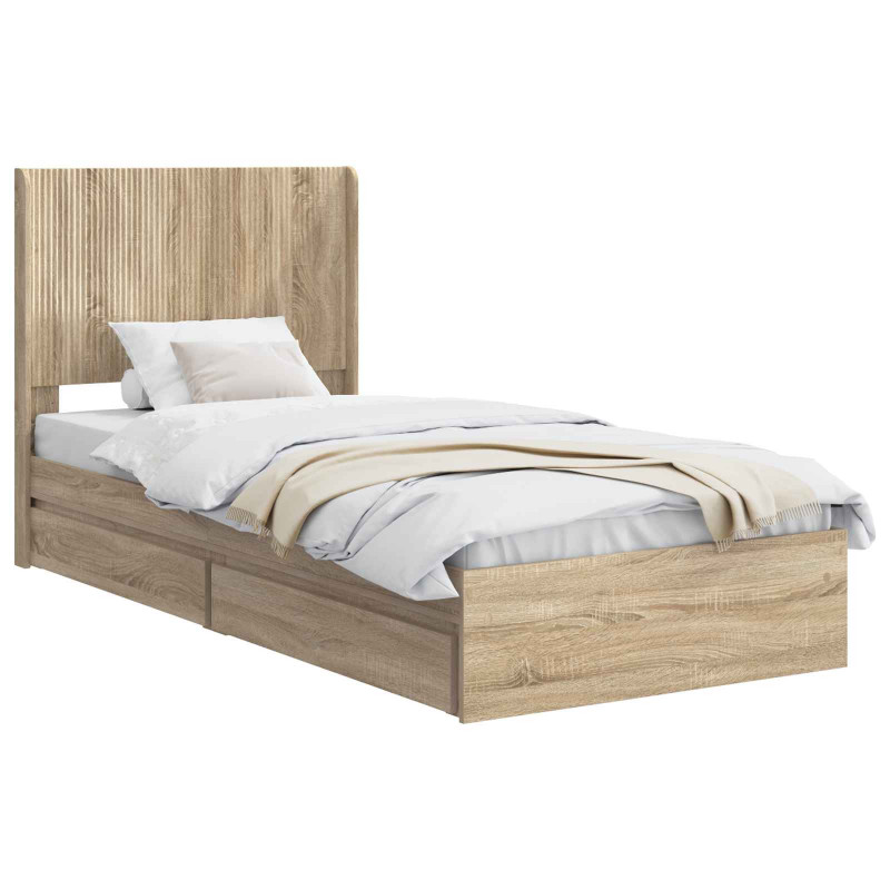 Stelaż łóżka z przechowywaniem i zagłówkiem dąb Sonoma