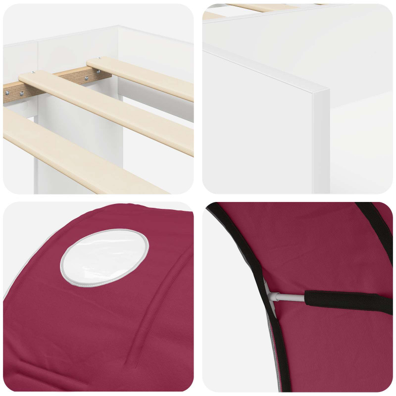 Łóżko z tunelami 3 pcs Biały i czerwony Materiał drewnopochodny