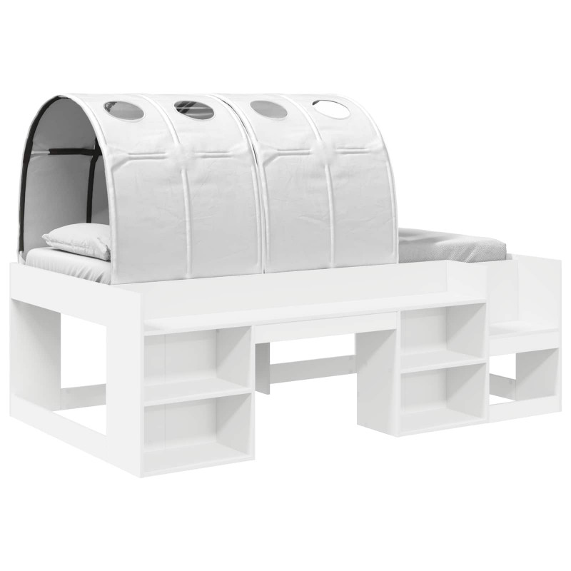 Łóżko z tunelami z półką 3 pcs Biały Materiał drewnopochodny