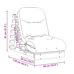 Sofa rozkładana typu futon, z materacem, 60x206x11 cm, sosnowa