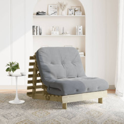 Sofa rozkładana typu futon, z materacem, 90x206x11 cm, sosnowa