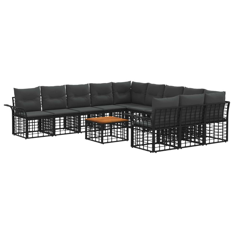 Zestaw sof na zewnątrz 12 pcs Czarny i Ciemnoszary Poliester