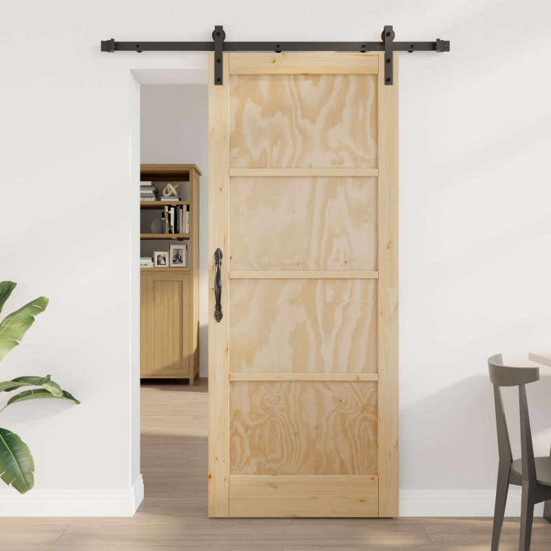Drzwi przesuwne naturalny 83 x 202 cm Lite drewno sosnowe