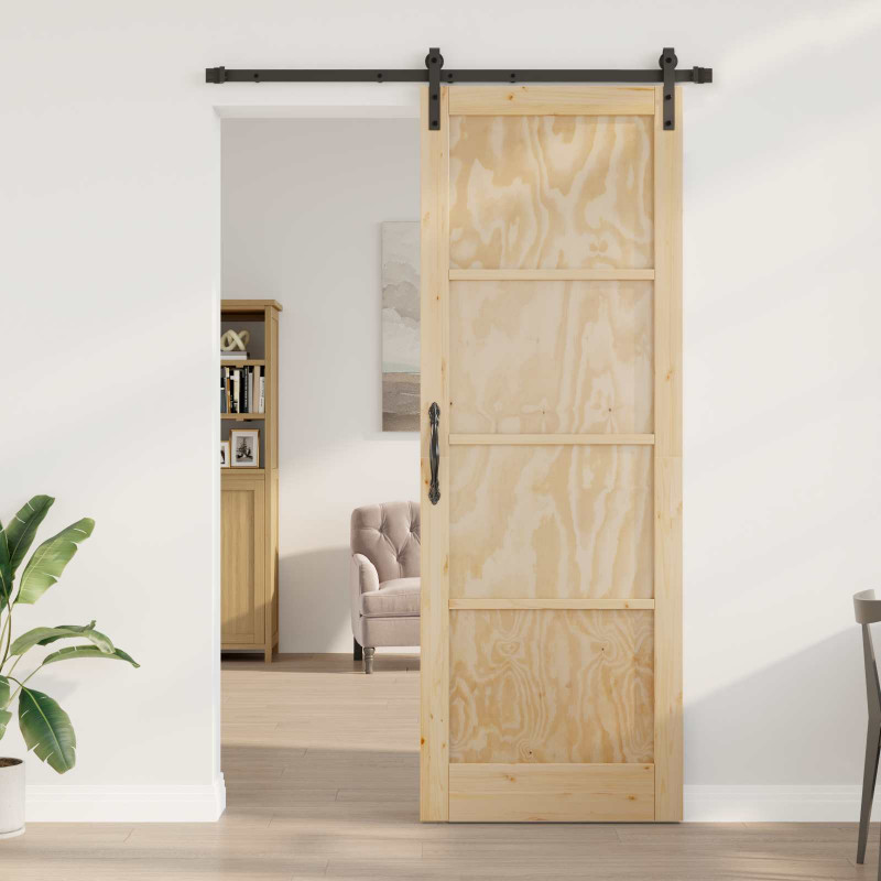 Drzwi przesuwne naturalny 83 x 232 cm Lite drewno sosnowe