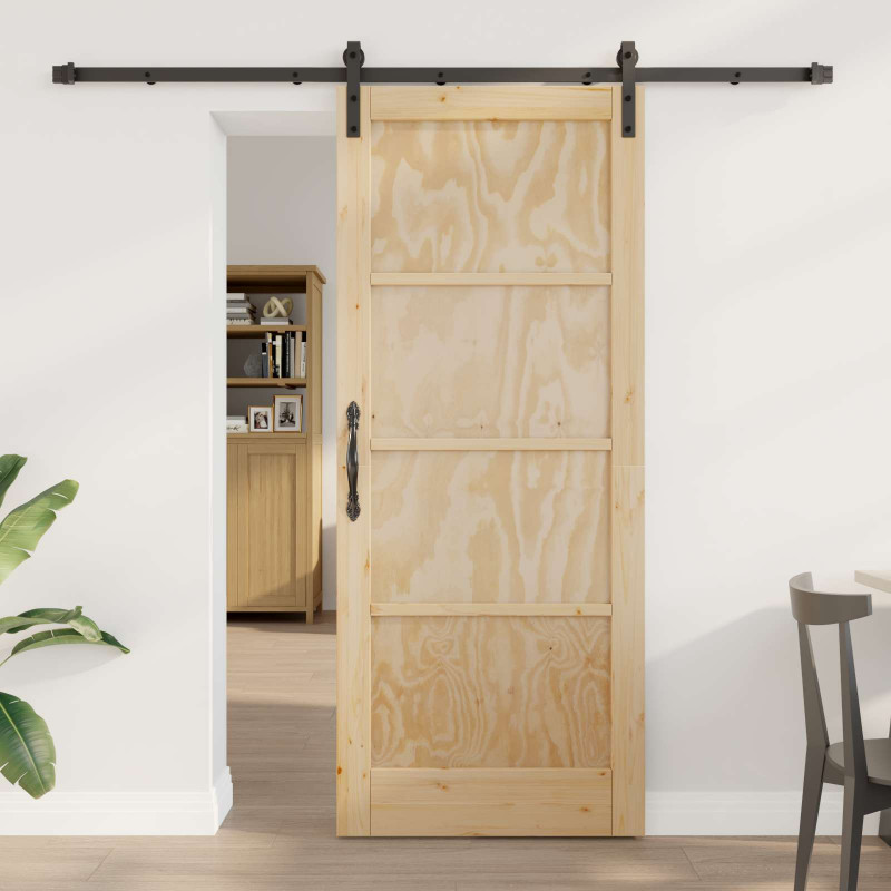 Drzwi przesuwne naturalny 83 x 202 cm Lite drewno sosnowe
