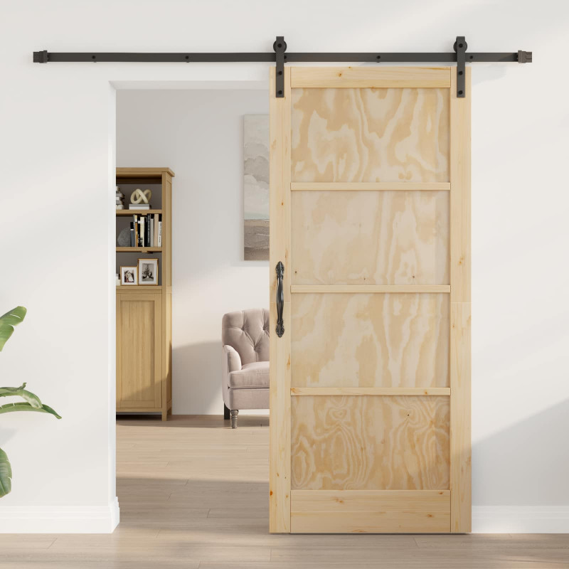 Drzwi przesuwne naturalny 86 x 198,5 cm Lite drewno sosnowe