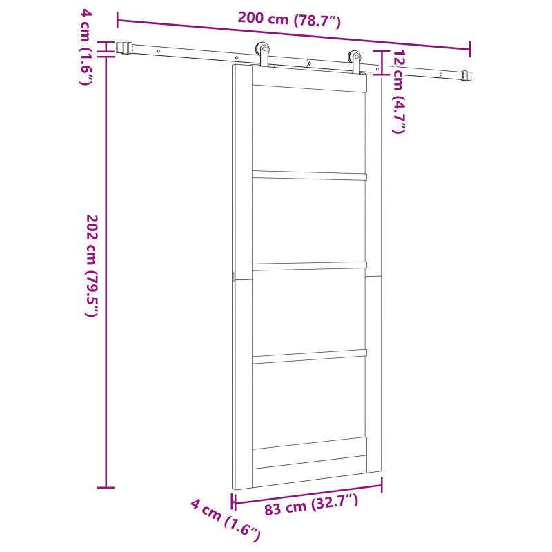 Drzwi przesuwne Naturalny i czarny 83 x 202 cm