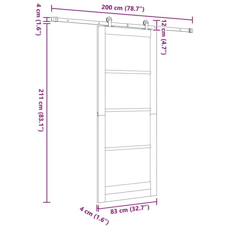 Drzwi przesuwne Naturalny i czarny 83 x 211 cm