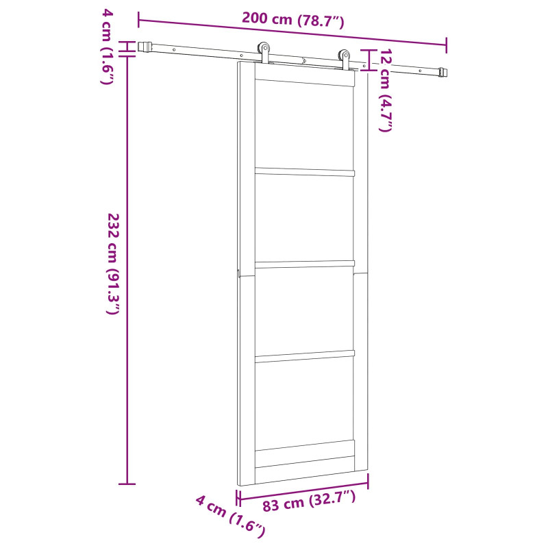 Drzwi przesuwne Naturalny i czarny 83 x 232 cm