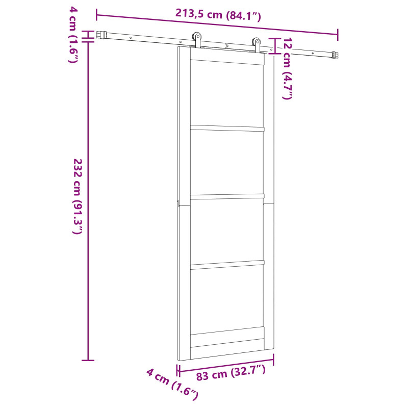 Drzwi przesuwne ORKDAL Biały 83 x 232 cm Lite drewno sosnowe