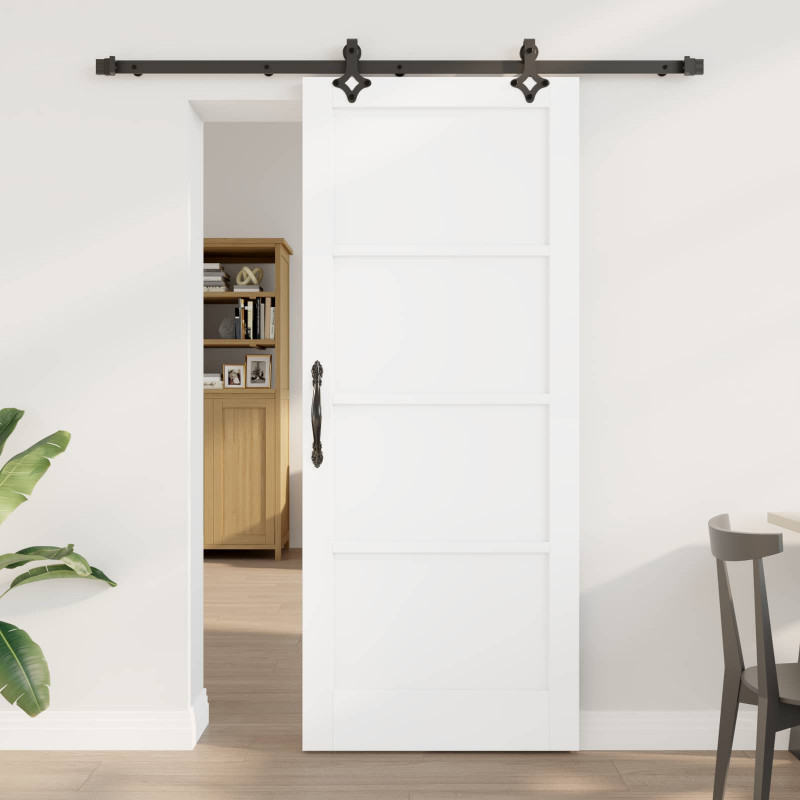 Drzwi przesuwne biały i czarny 83 x 202 cm Lite drewno sosnowe