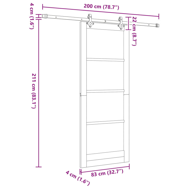 Drzwi przesuwne Naturalny i czarny 83 x 211 cm