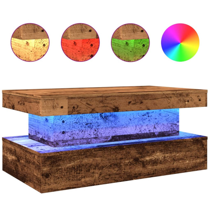 Stolik kawowy z oświetleniem LED, stare drewno, 90x50x40 cm
