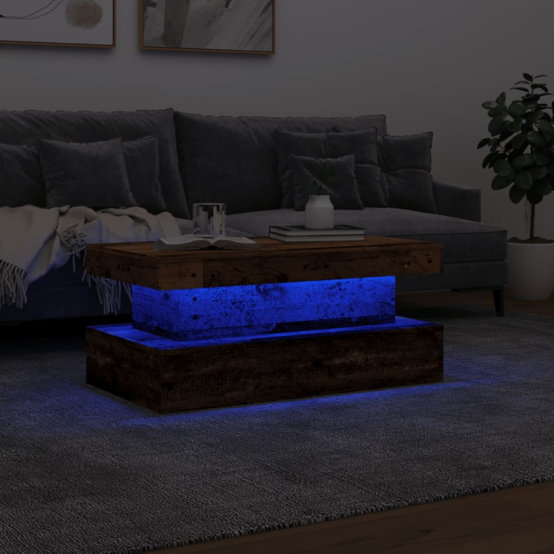 Stolik kawowy z oświetleniem LED, stare drewno, 90x50x40 cm