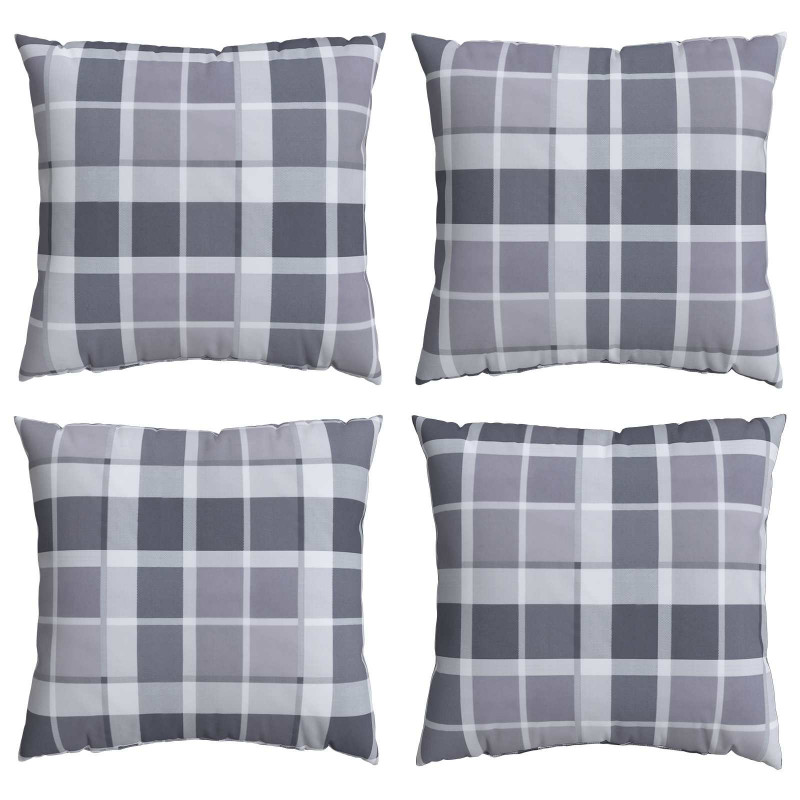 Poduszka na zewnątrz 4 pcs Szary w krate 50 x 50 cm tkanina
