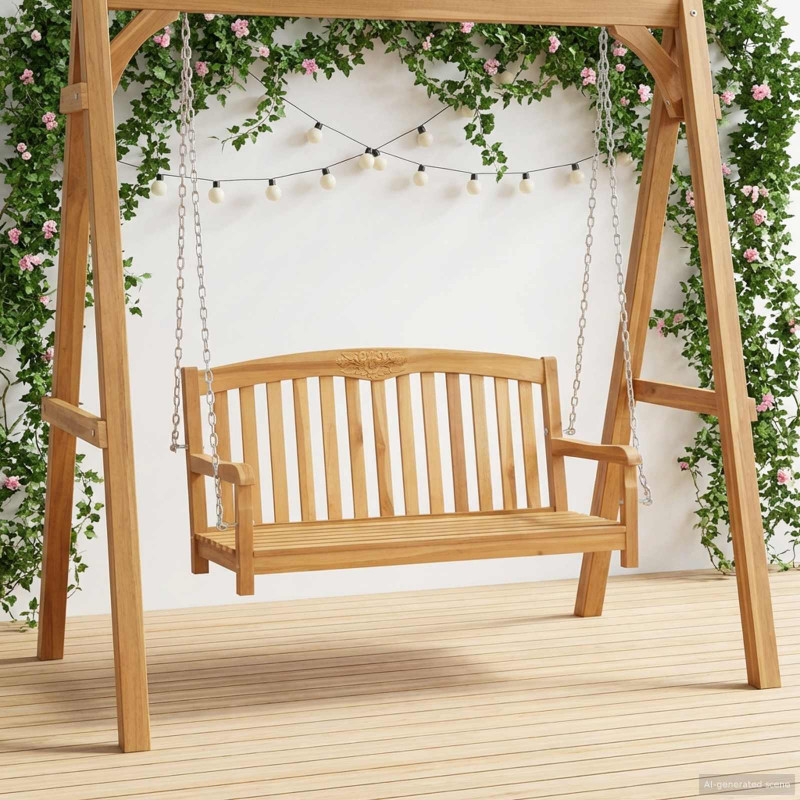 Huśtawka naturalny 114 x 61 x 61,5 cm Lite drewno teakowe