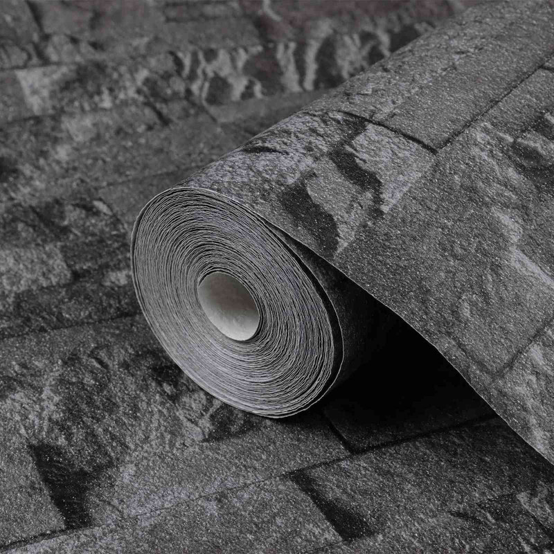 Tapeta 3D z kamieniem Czarny 10 x 0,53 m Tkanina nienałożona