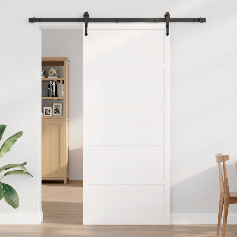 Drzwi do stodoły Biały 100 x 2,5 x 208 cm Lite drewno sosnowe
